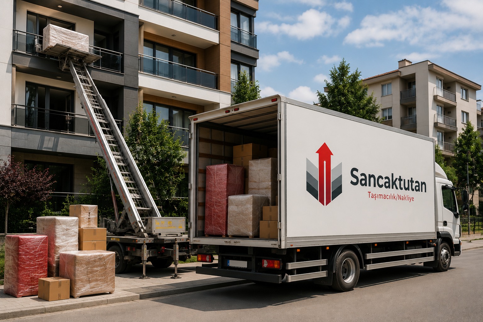 Sancaktutan evden eve nakliyat kamyonu eşya yüklerken